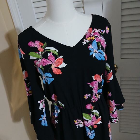A New Day Black floral fit & flare dress with bell sleeves sz Small polyester - Picture 8 of 16